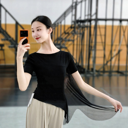 短袖古典舞纱衣中国舞服身韵形体服舞蹈上衣女新款春夏舞蹈练功服