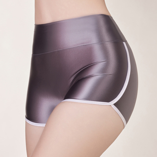 打底裤 显瘦不开裆高腰内裤 休闲平角裤 性感油亮夏拼色运动风短裤