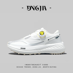 外贸高品质旋转扣运动鞋男女款超轻软底减震碳板跑步鞋白色休闲鞋