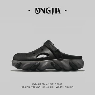 透气轻便防滑厚底沙滩鞋 外穿包头拖鞋 男夏季 外贸日本单拼色洞洞鞋