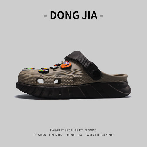 外贸日本单配饰洞洞鞋男夏季透气外穿两用包头拖鞋eva拼色沙滩鞋