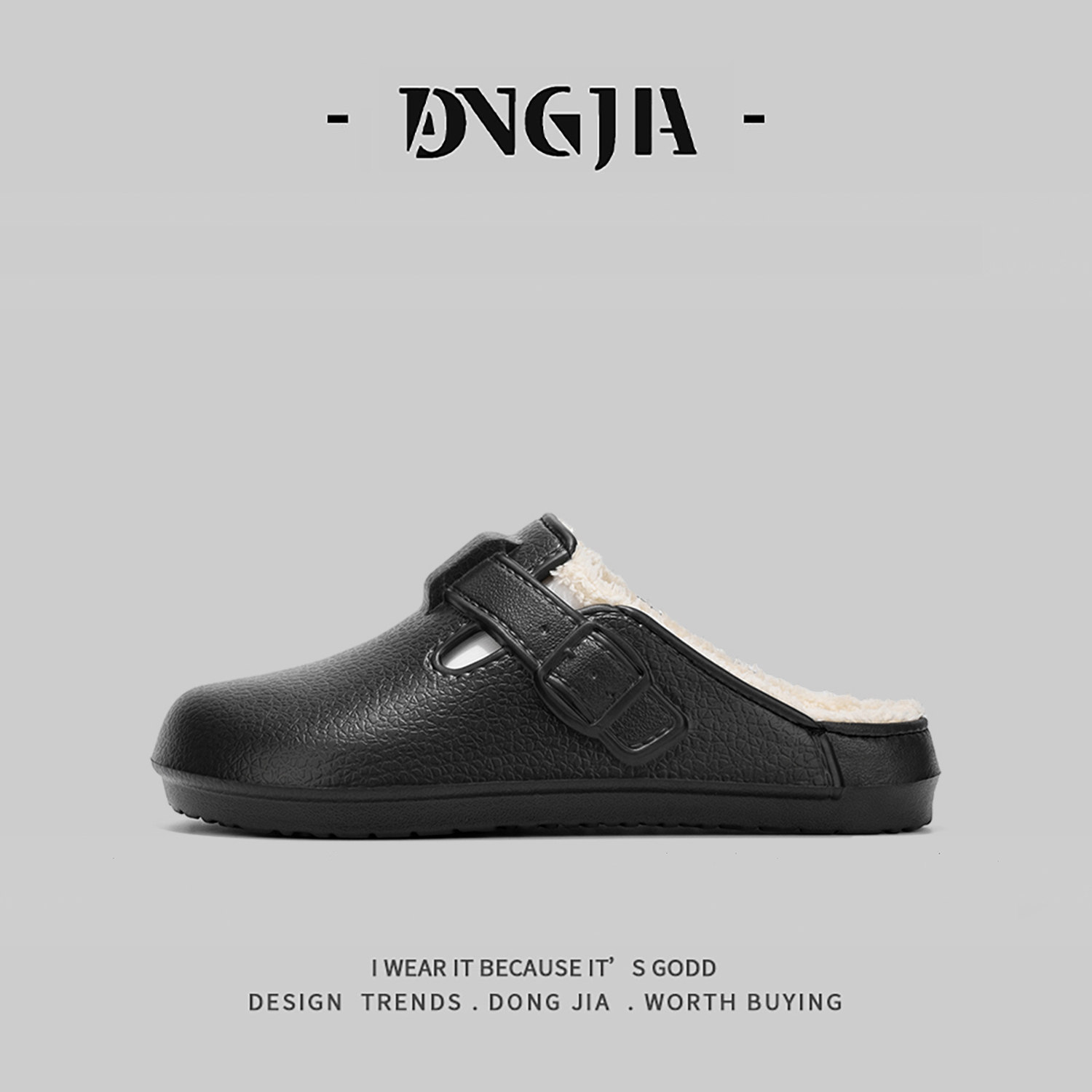 4647大码~外贸日本单加绒勃肯鞋男女冬季保暖包头棉拖鞋情侣半拖