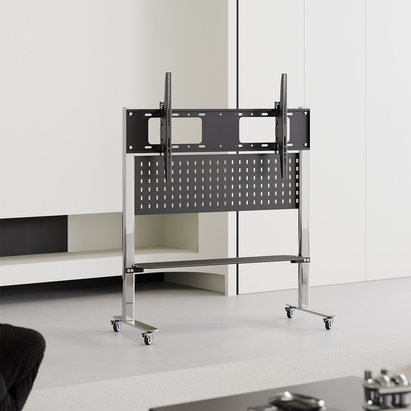 意式极简电视支架落地去客厅化架子不锈钢电视机移动支架带轮55寸