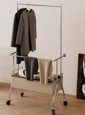 奶油风挂衣架置物架可移动意式衣架落地卧室开放式衣柜家用收纳架