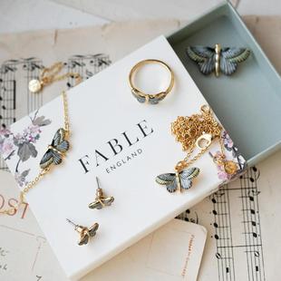 英国代购Fable England艺术蝴蝶系列项链戒指手链胸罩 手工珐琅