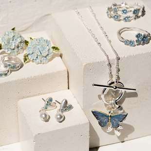 英国代购Fable England新品银色蝴蝶系列项链耳环 手工绘制珐琅