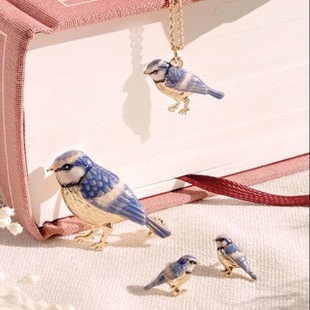 英国代购Fable England蓝山雀系列灰蓝色项链手镯 手工绘制珐琅
