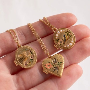 英国代购Fable England蓝山雀珍珠小兔子珐琅挂坠盒项链 可放照片