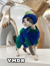 YMDR德文猫衣服无毛猫衣服原创可爱澳绒条纹自发热高领打底半马甲
