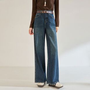 长款 26春季 百搭高腰显瘦阔腿裤 宽松直筒水洗猫须牛仔裤 25619 新款
