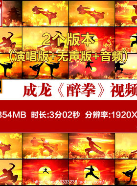 醉拳成龙配乐动感MV武术跆拳道中国功夫表演大屏幕LED背景视频