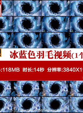 唯美冰蓝色美丽羽毛花朵Live意境舞台酒吧LED大屏幕背景VJ视频