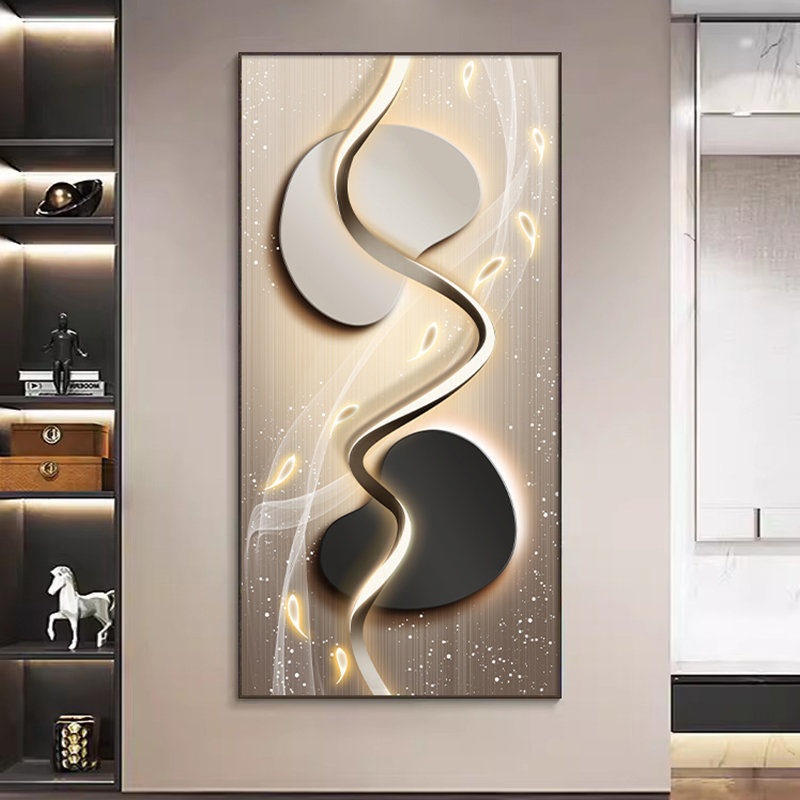 抽象九鱼玄关装饰画走廊过道挂画高级感轻奢现代简约黑白灰灯壁画