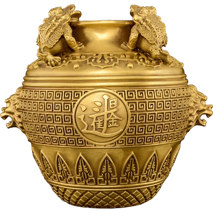 铜聚宝盆摆件金蟾黄铜米缸四方招日进斗金坛子钱罐家居摆放财位