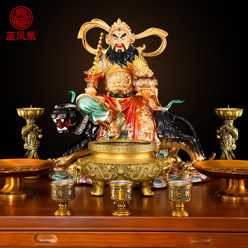 黄铜武财神赵公明神像供奉套装赵公明骑虎财神爷客厅公司办公室桌