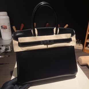 黑魂配色 铂金包30 ～经典 黑色黑扣 手工缝制 BOX皮