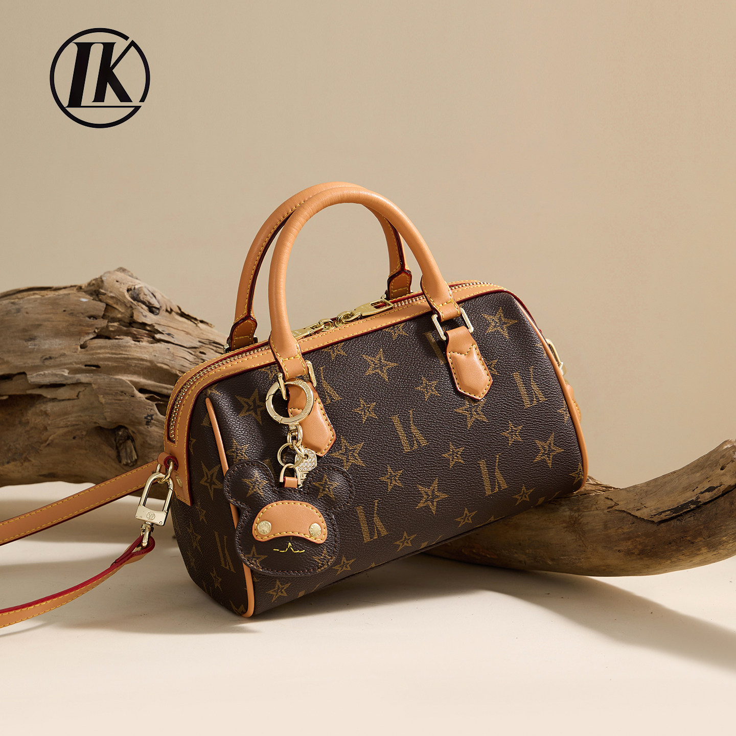 LK正品老花波士顿包女大容量枕头包高级感单肩斜挎手提包2025新款