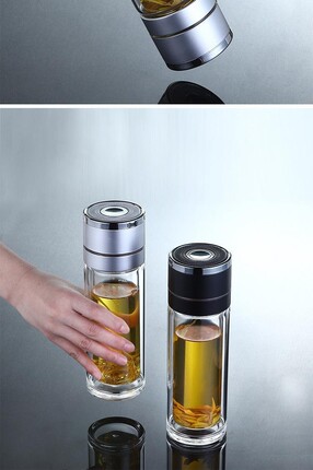 一建开盖双层玻璃杯男士商务泡茶水杯子便携车载隔热防烫个人专用