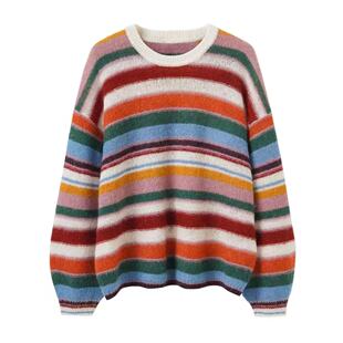88320DDOD 彩色条纹羊毛针织衫 衣长61起 YLANGENE
