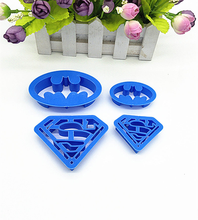 蝙蝠侠/超人 塑料饼干模具翻糖切模/烘焙蛋糕 造型装饰工具4件套
