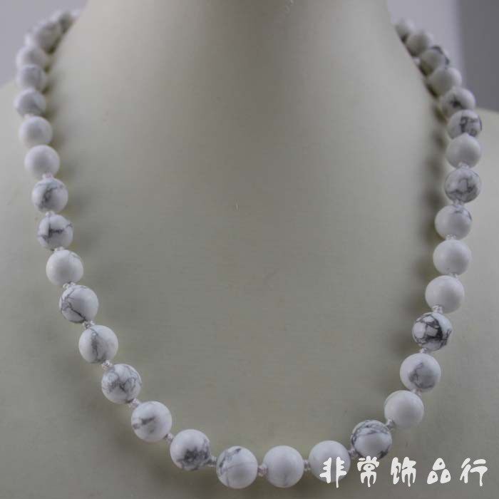 8MM 천연 화이트 터콰이즈 볼 목걸이 길이 45CM 핸드메이드 제품