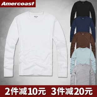 圆领纯色打底衫 美洲海岸af长袖 潮牌宽松大码 薄款 T恤男纯棉春秋季