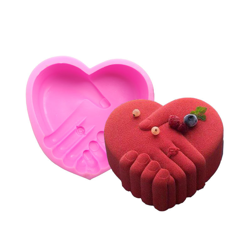 6 寸8寸手牵手情人节结婚心形硅胶模具 翻糖慕斯蛋糕火锅底油模具