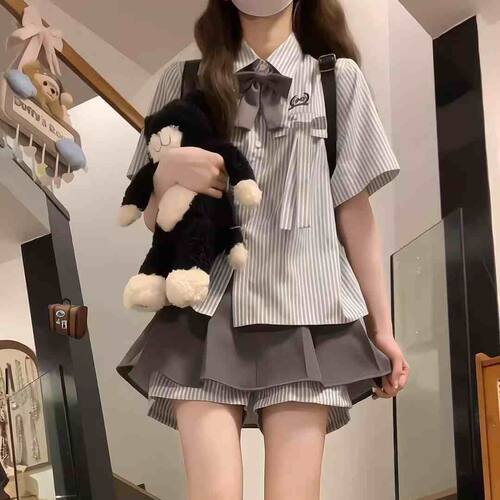 女童夏季JK学院风条纹衬衫套装潮