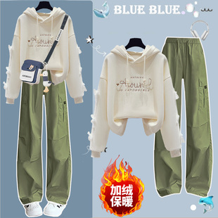 女童冬装搭配一整套2025新款秋冬中大童加绒加厚卫衣洋气工装裤子