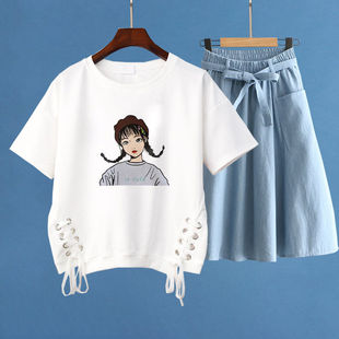 今年流行的夏装套装女童2025新款夏天时尚裤子中大童白色短袖t恤