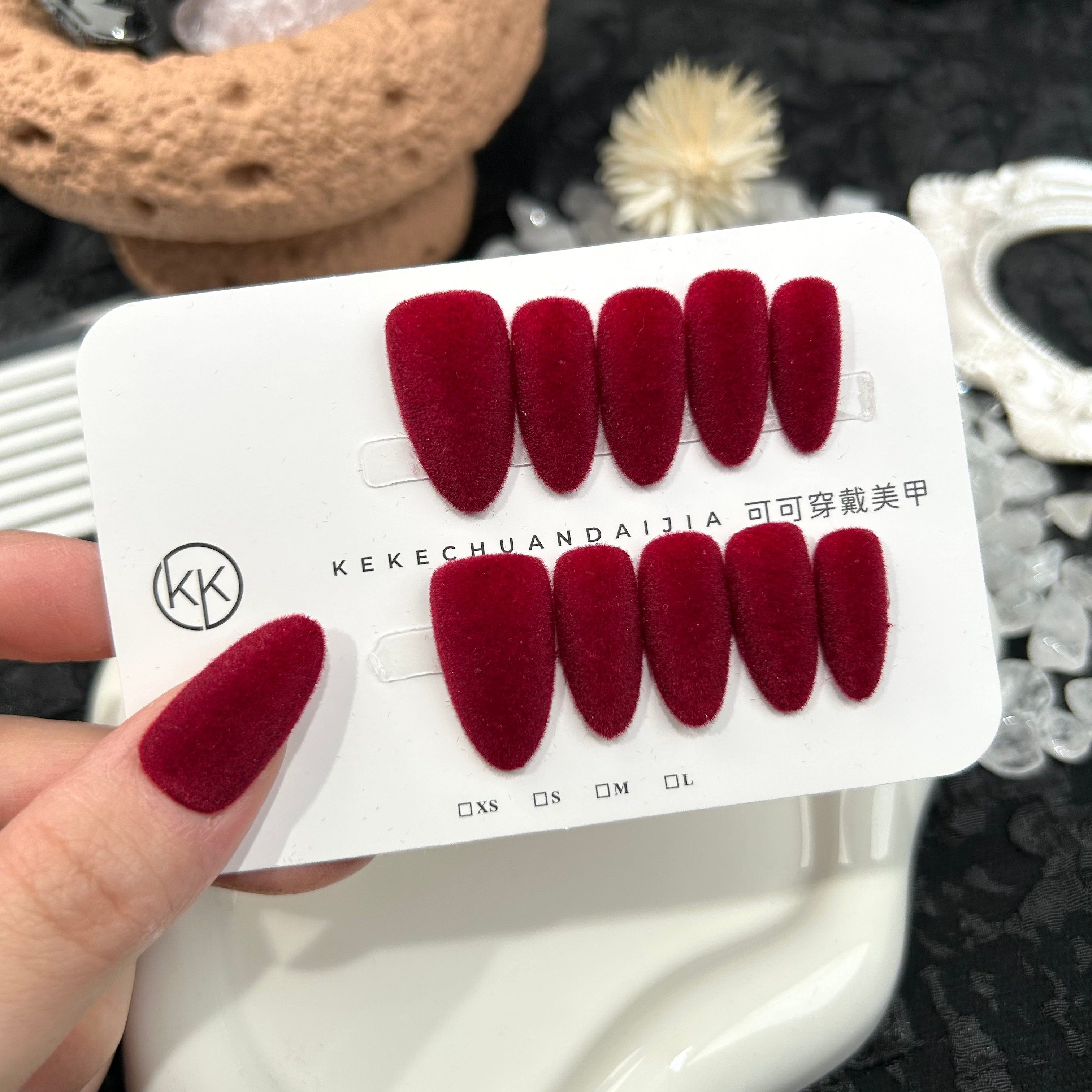 【可可原创】10片纯手工绒面短短梯穿戴甲纯色美甲合集酒红贴片,彩妆/香水/美妆工具,穿戴甲/甲片,淘宝优惠券,粉丝福利购,淘宝优惠卷