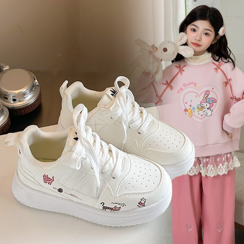 女童板鞋卡通猫咪印花2026春季新款单鞋儿童休闲运动鞋学生白鞋,童鞋/婴儿鞋/亲子鞋,板鞋,淘宝优惠券,粉丝福利购,淘宝优惠卷