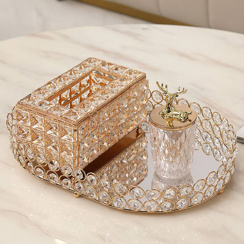 北欧轻奢风格金色金属水晶托盘
