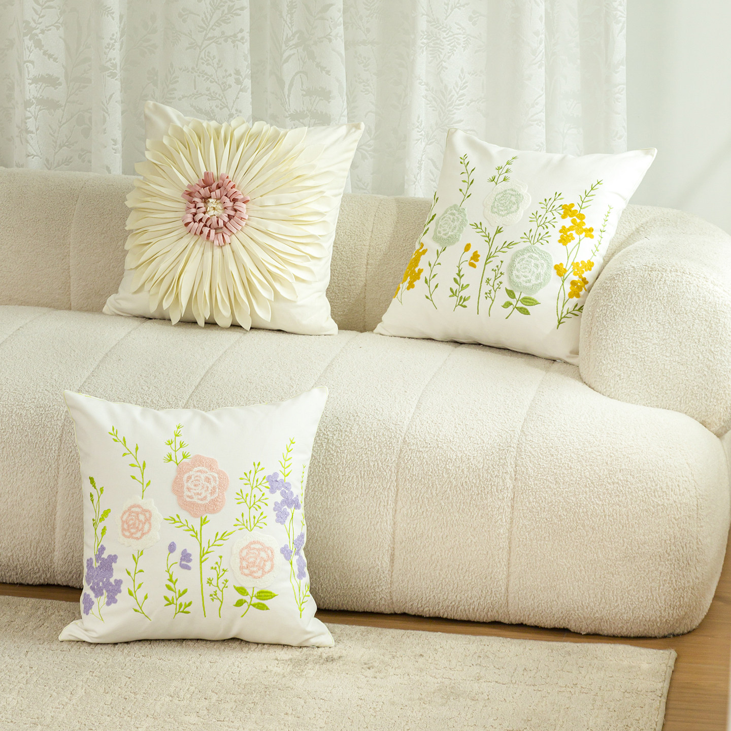 2026新款美式刺绣抱枕田园全棉绣花腰枕沙发客厅靠垫抱枕套不含芯