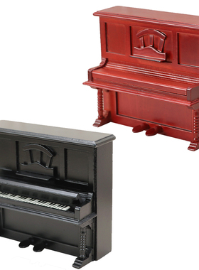 1:12娃娃屋dollhouse迷你家具书房场景摆件 古典钢琴 黑色/红木色