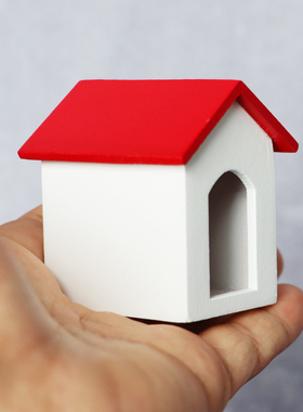 1:12娃娃屋dollhouse迷你红顶白墙小房子模型小狗窝微场景摆件