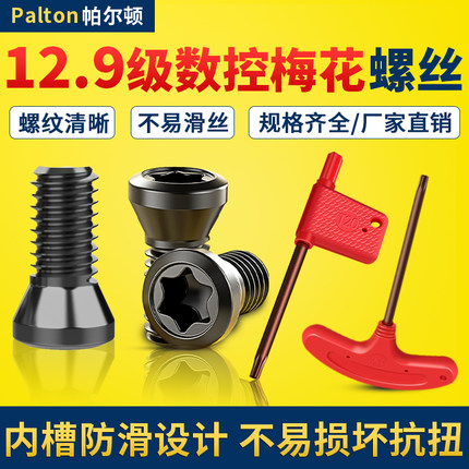 12.9级高精度数控刀杆螺钉M2.0-M5刀盘刀片u钻梅花螺丝T8T6型扳手