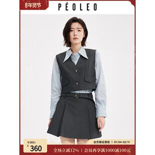 飘蕾女士商场马夹套装2026春新款外穿小个子马甲衬衫连衣裙两件套