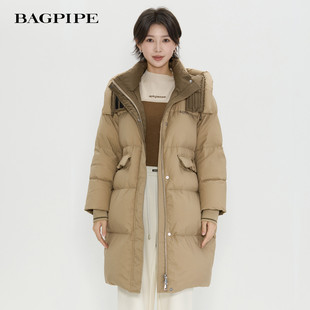 风笛2025冬季新款韩版宽松过膝长裤羽绒服户外保暖90白鹅绒外套