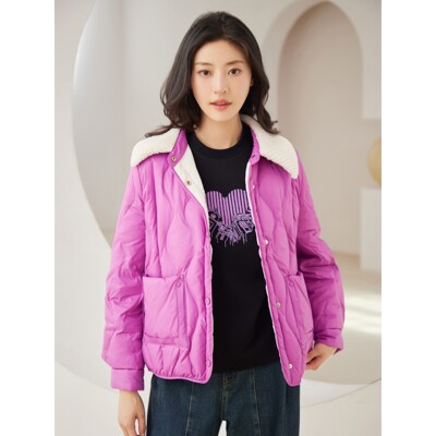 杨门2025冬季新款毛领羽绒服女短款加厚保暖白鸭绒面包服外套女