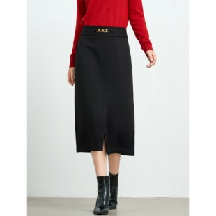 杨门通勤风黑色中长款半身裙女高腰显瘦加厚直筒裙简约半裙