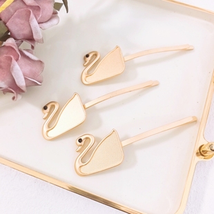 可爱天鹅合金发夹非遗宋锦螺钿DIY底胚边夹一字夹团建素胚材料