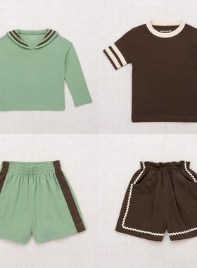 2025春夏新款Misha&Puff同款男女童宝宝拼色海军风短袖短裤套装