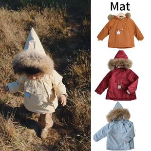 ins爆款2025秋冬童装新品MAT同款男女童精灵帽连帽加绒羽绒服外套