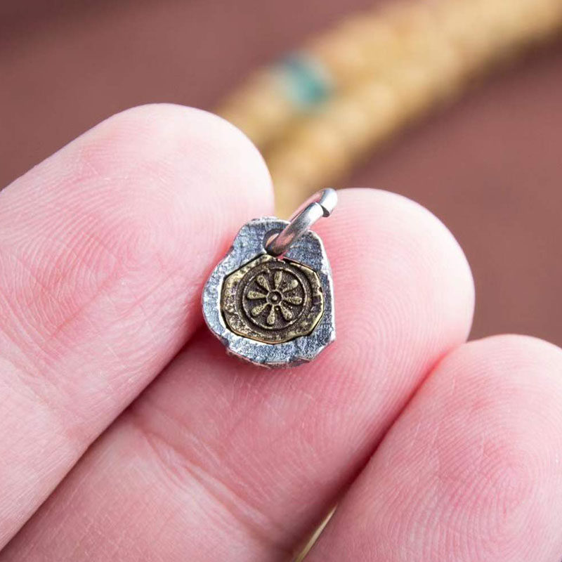 藏地八福金轮小侧挂吊牌s925纯银八吉祥八辐轮吊坠diy挂件配饰
