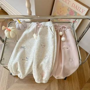 子女宝宝棉裤 加绒裤 新 软萌刺绣毛球冬季 女童可爱猫咪加绒灯笼裤