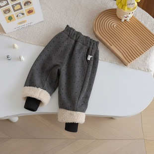 加厚儿童波点百搭休闲裤 女童裤 子秋冬新款 宝宝加绒裤 子 子秋冬长裤