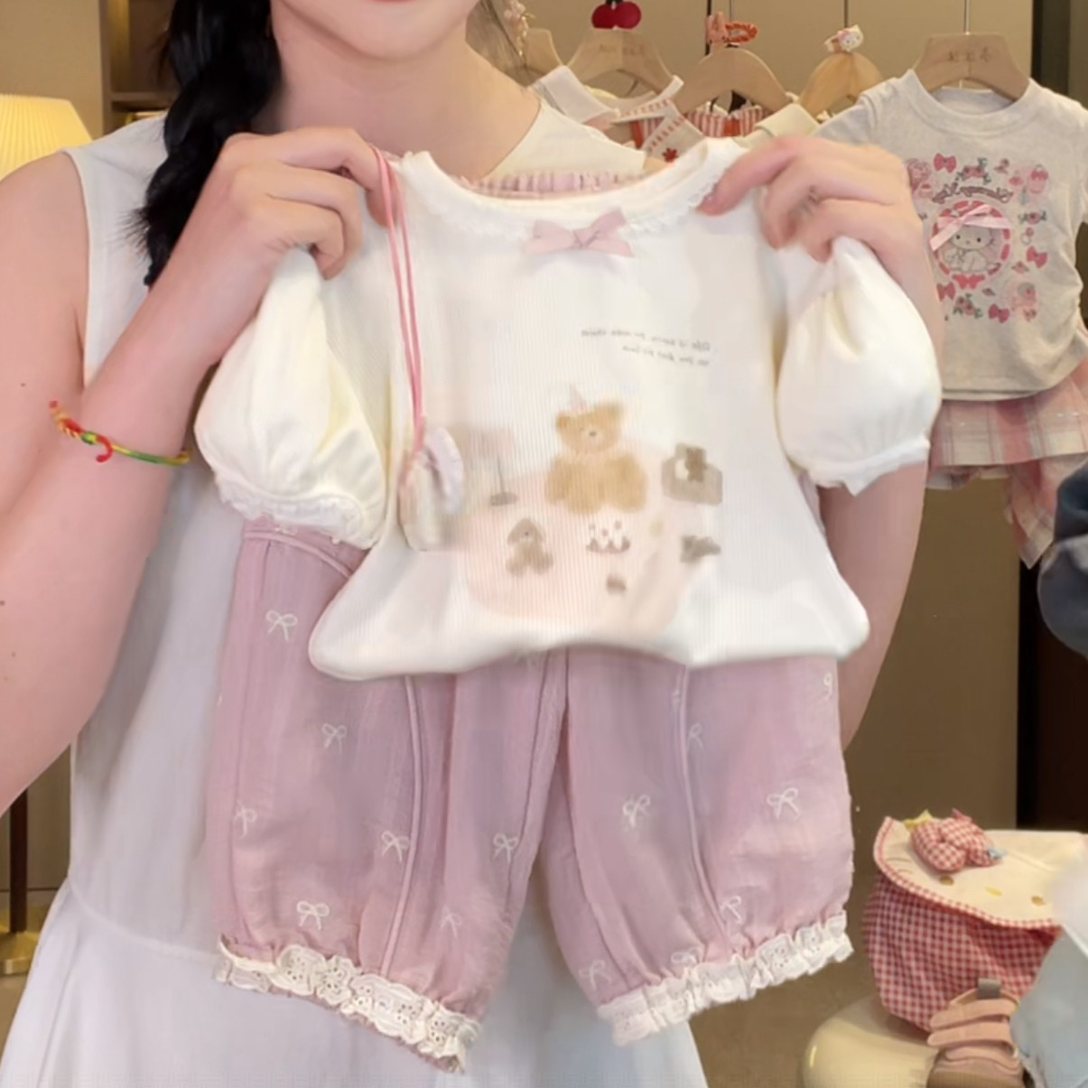 女童夏季套装两件套新款卡通短袖T恤上衣+花边九分裤防蚊裤夏新,童装/婴儿装/亲子装,套装,淘宝优惠券,粉丝福利购,淘宝优惠卷