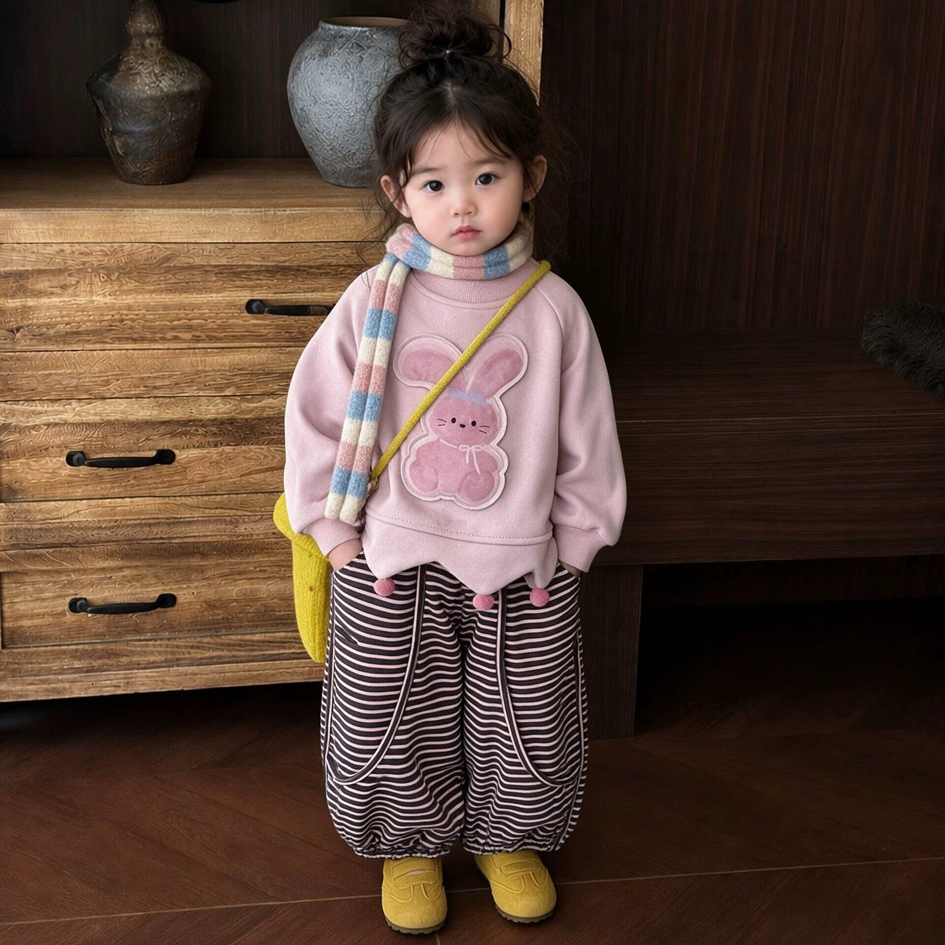 女童秋冬加绒兔子卫衣灯笼裤套装