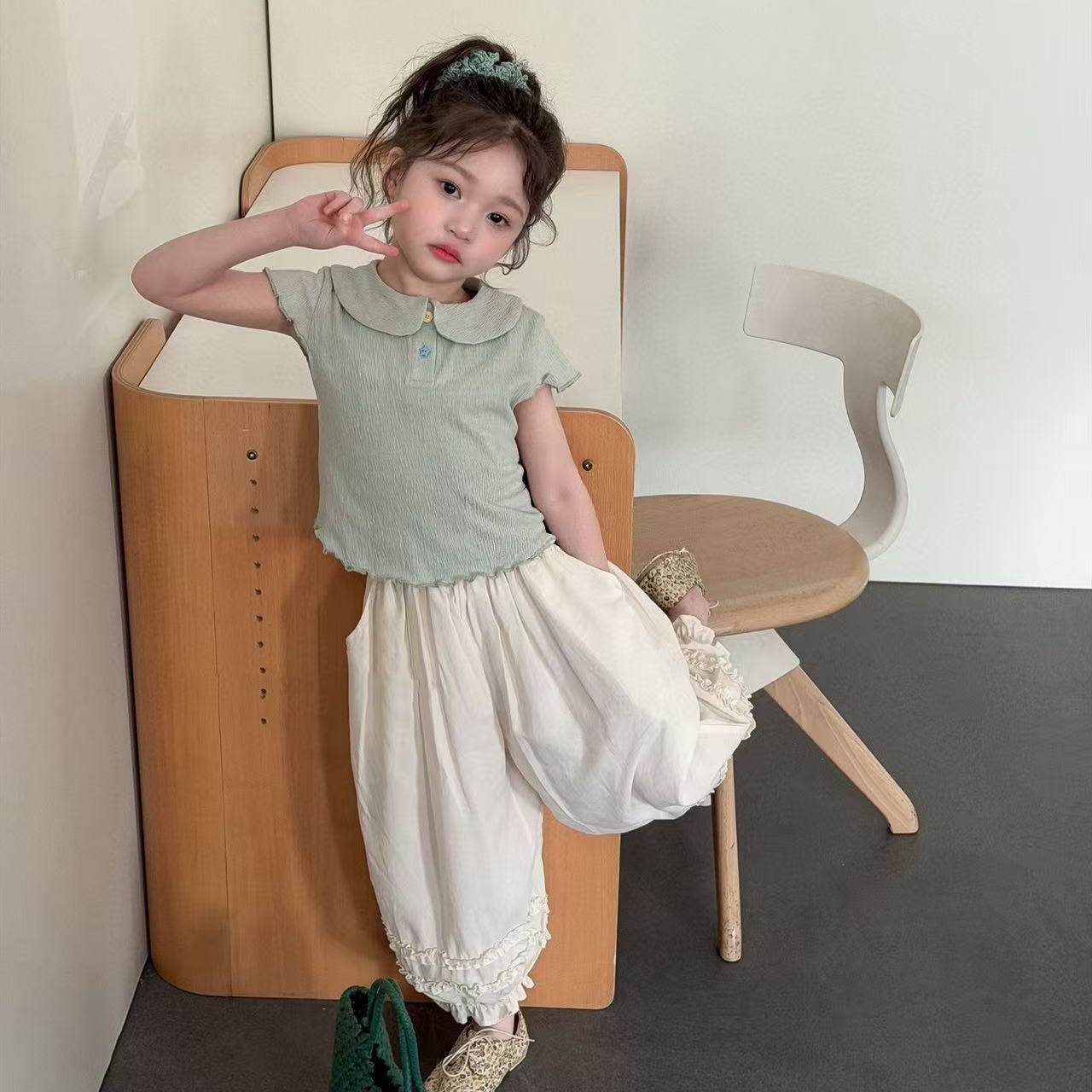 夏季女童POLO领针织衫两件套